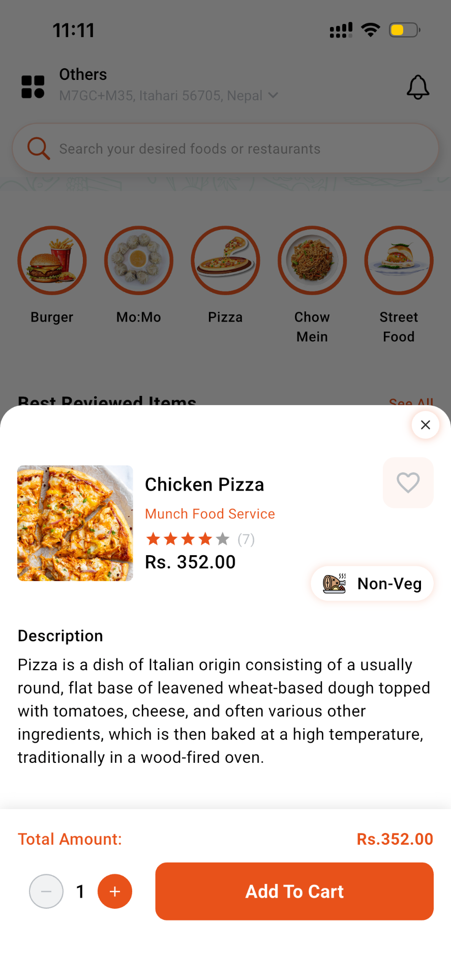 Zaaou Food product detail screen with Add to Cart